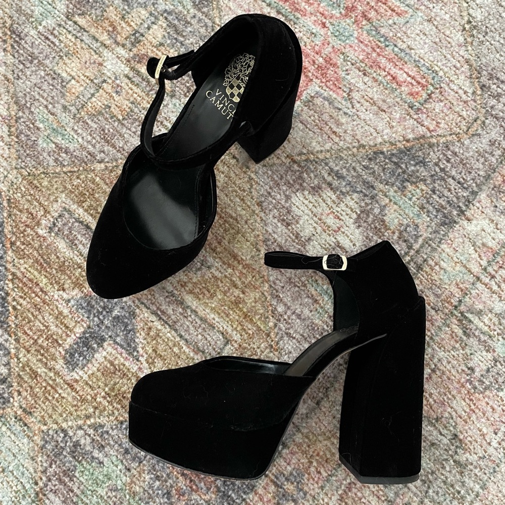 Vince Camuto Black Velvet Platform Pumps